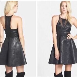 ASTR Mini Dress Women Small Black Sleeveless Faux Leather Goth LBD Revenge Party